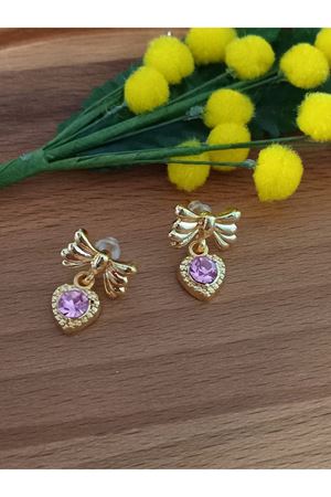 Pembe Taşlı Sallantılı Minimal Kurdele Kadın Küpe