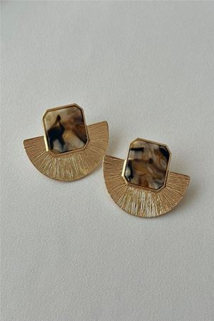 Kahverengi Gold Yelpaze Kadın Küpe