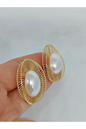 Gold İncili Tasarım Şık Çok Hafif Kadın Küpe