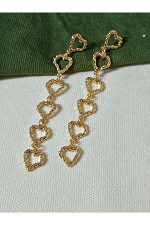 Gold Renk Uzun Tasarım Kalp Kadın Küpe