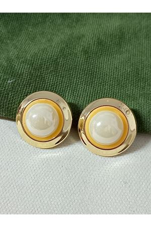 Gold Krem  İncili Düğme  Kadın Küpe