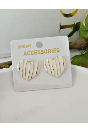 Gold Mineli Kalp Şekilli  Tasarım Düğme Kadın Küpe