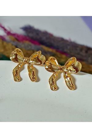 Gold Fiyonk Tasarım Şık Küçük Kadın Küpe