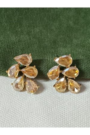 Bal Köpüğü Gold Kristal Taşlı Yaprak Küpe