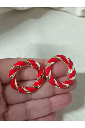 Gold Kırmızı Mineli Halka  Küpe