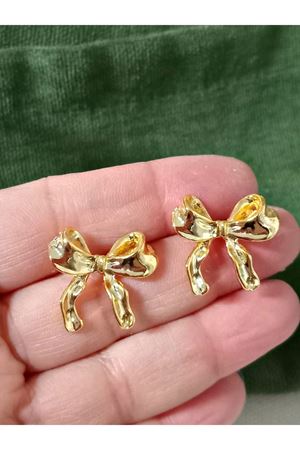 Gold Fiyonk Tasarım Şık Küçük Kadın Küpe