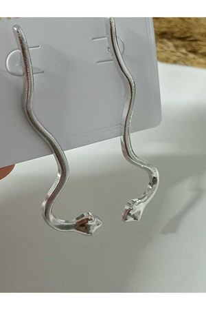 Gümüş Yılan Tasarım Büyük Kadın Küpe