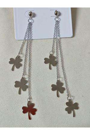 Gümüş Yonca Sallantılı Uzun Şık Küpe