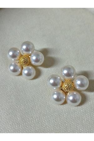 Gold Renk İncili Çiçek Papatya Kadın Küpe