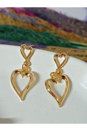 Gold Çift Kalp Sallantılı Şık Kadın Küpe