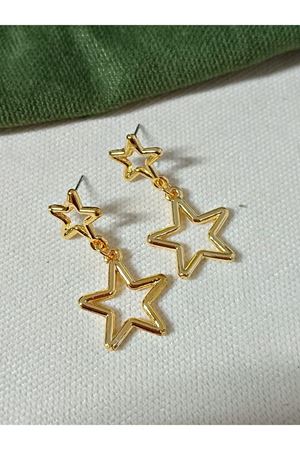 Gold Çift Yıldız Sallantılı Şık Kadın Küpe