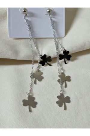 Gümüş Yonca Sallantılı Uzun Şık Küpe