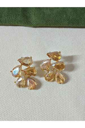 Bal Köpüğü Gold Kristal Taşlı Yaprak Küpe