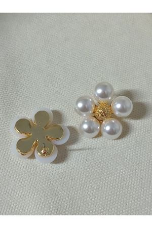 Gold Renk İncili Çiçek Papatya Kadın Küpe