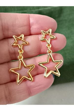 Gold Çift Yıldız Sallantılı Şık Kadın Küpe