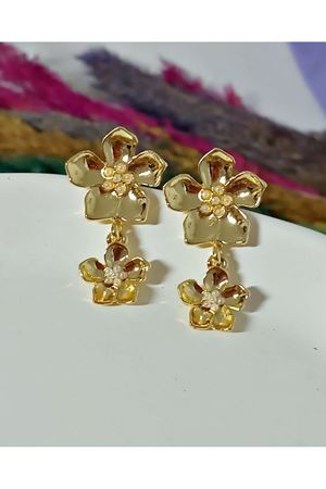 Gold İkilli Çiçek Sallantılı Moda Küpe