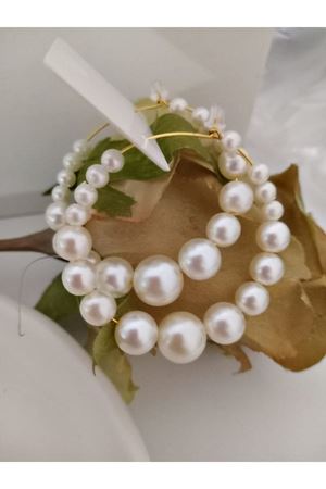 5cm Büyük Beyaz Incili Halka Küpe