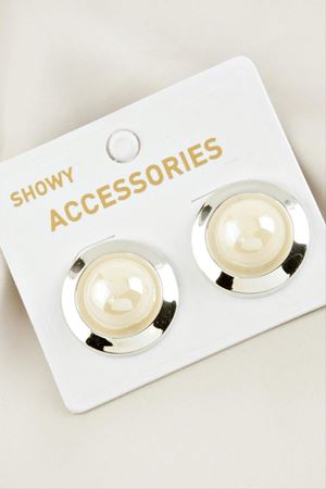 Gümüş Yuvarlak Tasarım Inci Düğme Kadın Küpe (2,5CM)