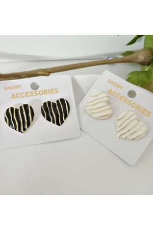 Gold Mineli Kalp Şekilli  Tasarım Düğme Kadın Küpe