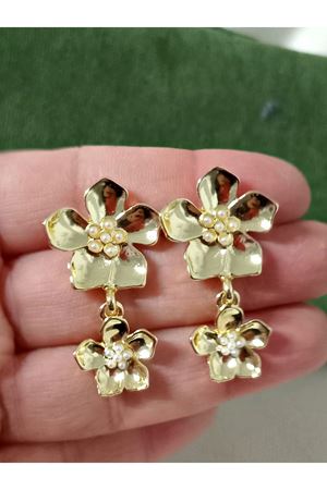 Gold İkilli Çiçek Sallantılı Moda Küpe