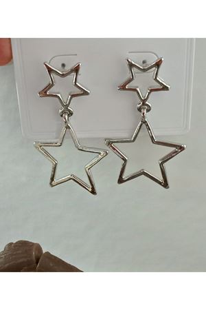 Gümüş Çift Yıldız Temalı Sallantılı Kadın Küpe