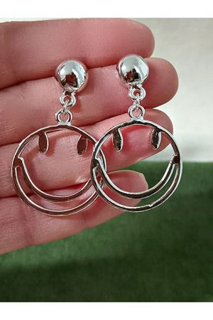 Gümüş Gülen Yüz Tasarım Kadın Küpe