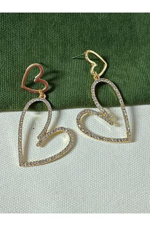 Gold Kristal Taşlı Çift Kalp Kadın Abiye Küpe,suyolu