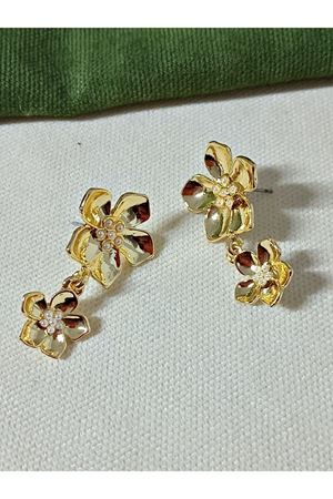 Gold İkilli Çiçek Sallantılı Moda Küpe