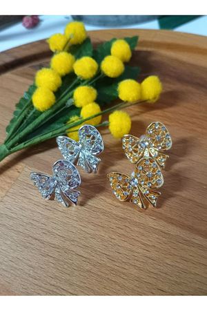 Gold Zirkon Taşlı Fiyonk Tasarım Kadın Küpe