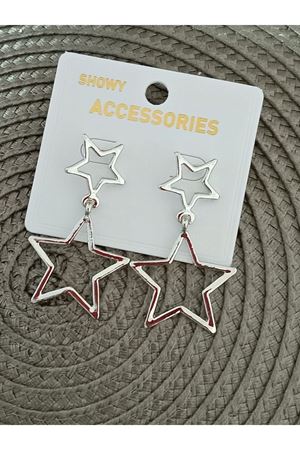 Gümüş Çift Yıldız Temalı Sallantılı Kadın Küpe