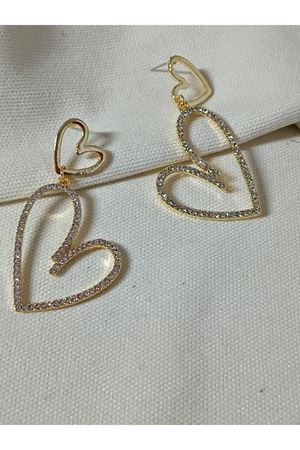 Gold Kristal Taşlı Çift Kalp Kadın Abiye Küpe,suyolu