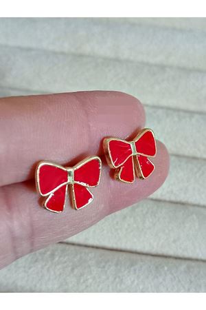 Minimal Kırmızı Fiyonk Günlük Kadın Küpe