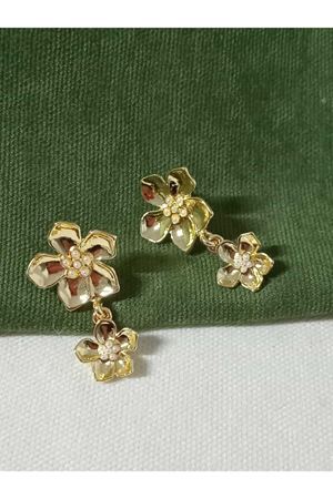 Gold İkilli Çiçek Sallantılı Moda Küpe