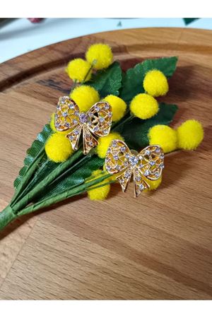 Gold Zirkon Taşlı Fiyonk Tasarım Kadın Küpe