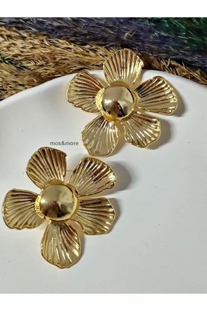 Gold Büyük Flower Çiçek Kadın Küpe