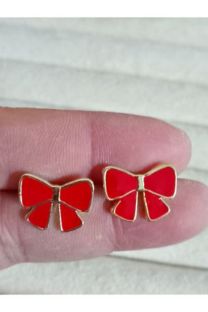 Minimal Kırmızı Fiyonk Günlük Kadın Küpe