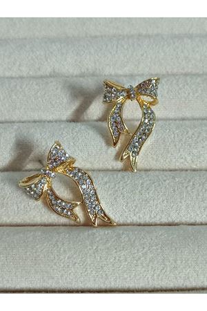 Gold Taşlı Çelik Fiyonk Tasarım Kadın Küpe