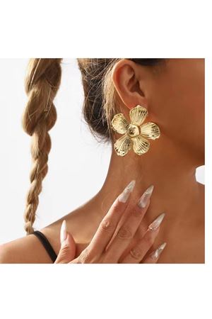 Gold Büyük Flower Çiçek Kadın Küpe