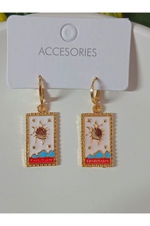Tarot Beyaz Mineli Tasarım Sallantılı Kadın Küpe