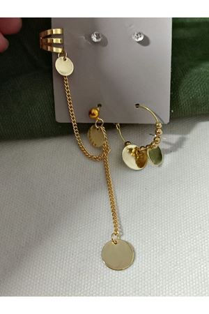 Gold Kalp Kıkırdak Sallantılı Uzun Şık Küpe