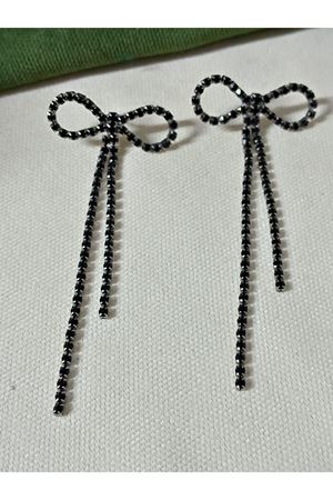 Siyah Zirkon Taşlı Fiyonk Sallantılı Uzun Abiye Kadın Küpe