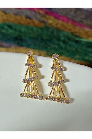 Gold Taşlı Tasarım Küçük Kadın Küpe