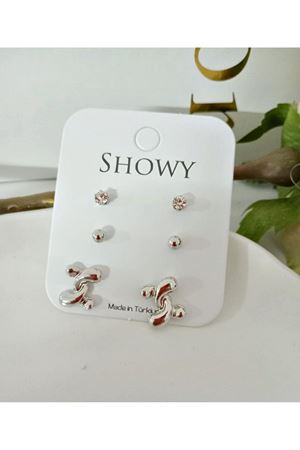 Gümüş 3 Lü Set Düğüm Kadın Küpe