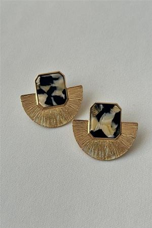 Siyah Gold Yelpaze Kadın Küpe