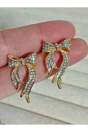 Gold Taşlı Çelik Fiyonk Tasarım Kadın Küpe