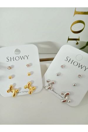 Gümüş 3 Lü Set Düğüm Kadın Küpe