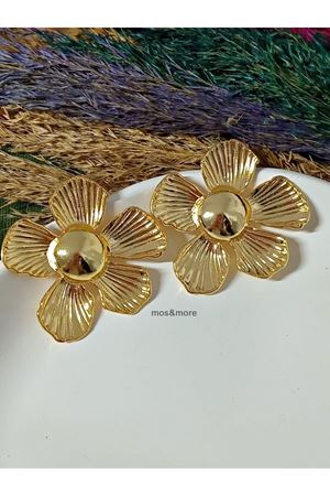 Gold Büyük Flower Çiçek Kadın Küpe