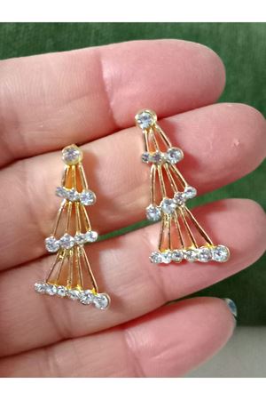 Gold Taşlı Tasarım Küçük Kadın Küpe