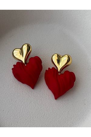 Kırmızı Kalp Tasarım Sallantılı Kadın Küpe