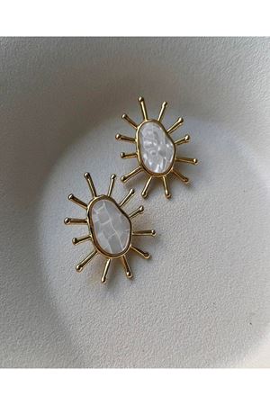 Güneş Şekilli Beyaz Sedefli Şık Kadın Küpe